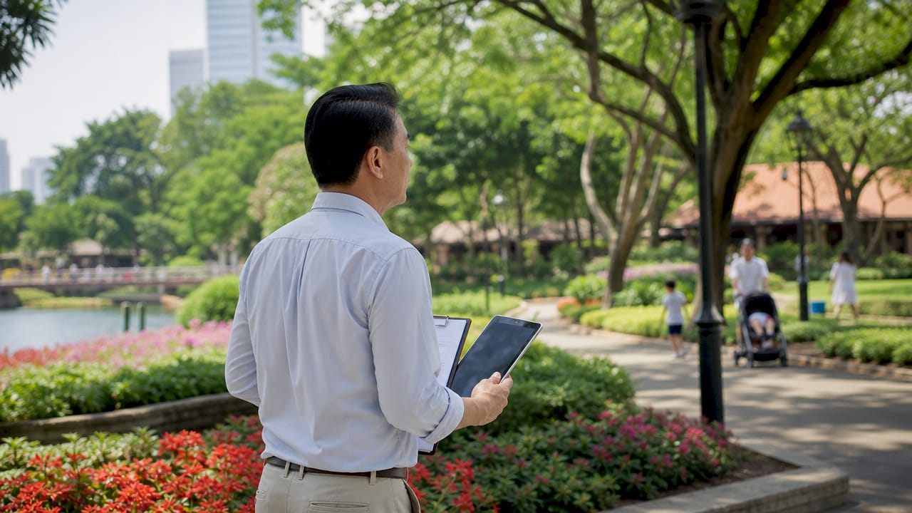 Local tax assessor examining neighborhood property