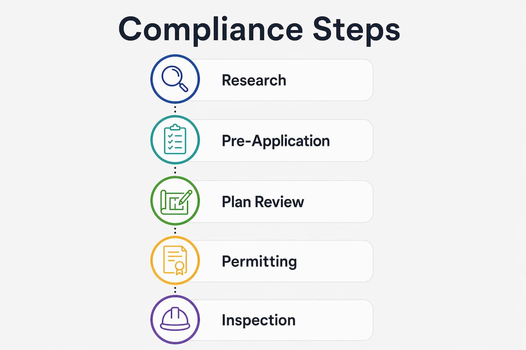 Building Code Requirements Explained for Construction Pros Infographic illustrating building code compliance steps