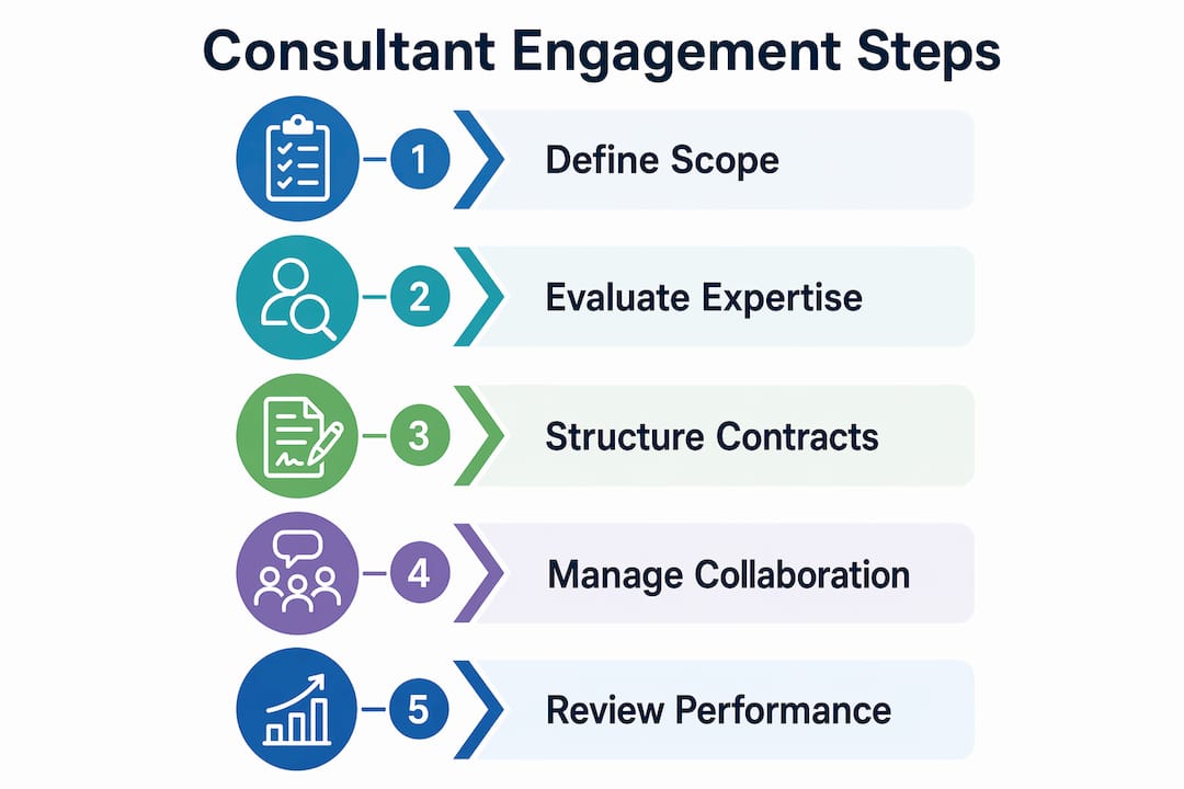 Infographic showing steps for engaging engineering consultants