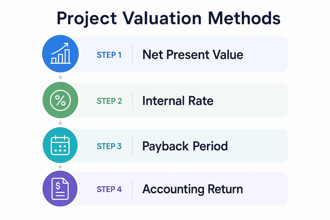 Infographic illustrating four main project valuation methods