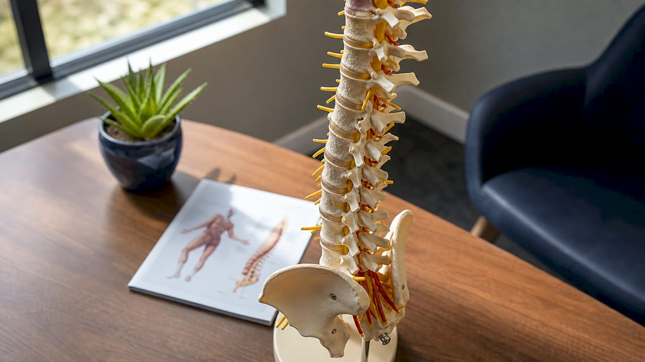 Close-up spine model showing joint mechanoreceptors