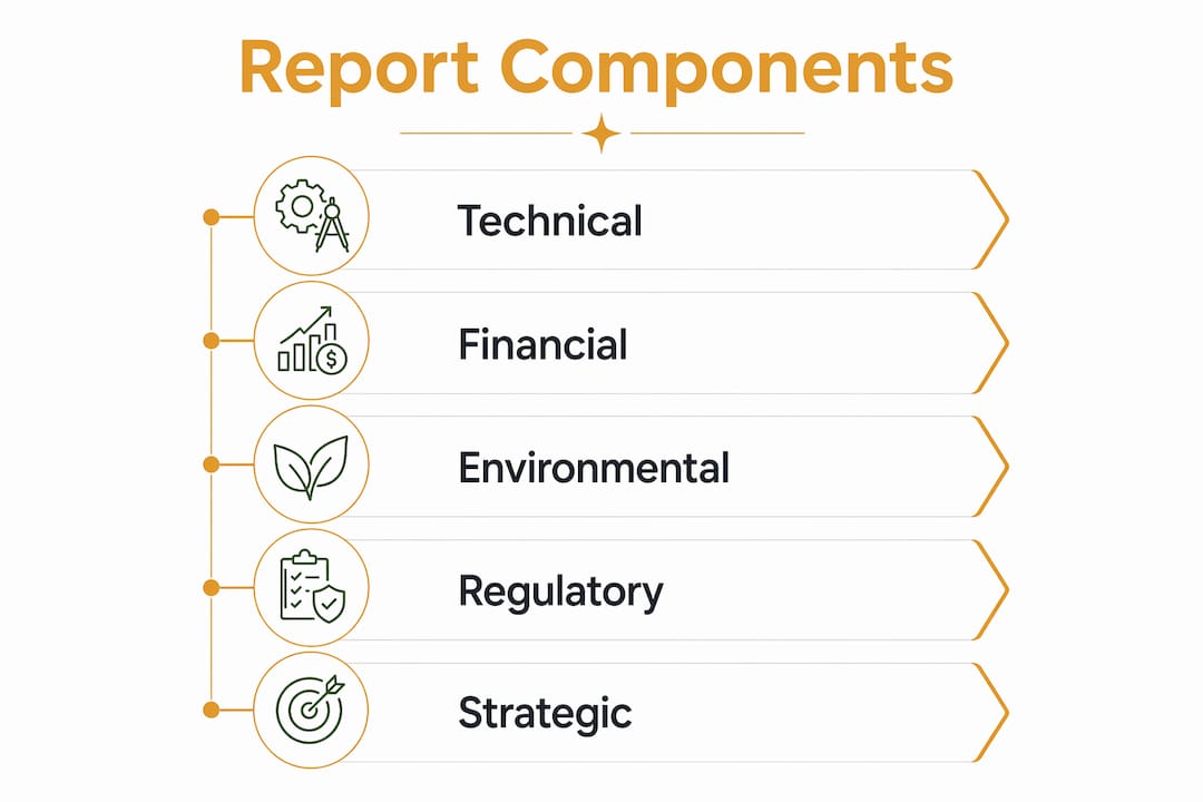 Infographic showing main components of civil engineering reports