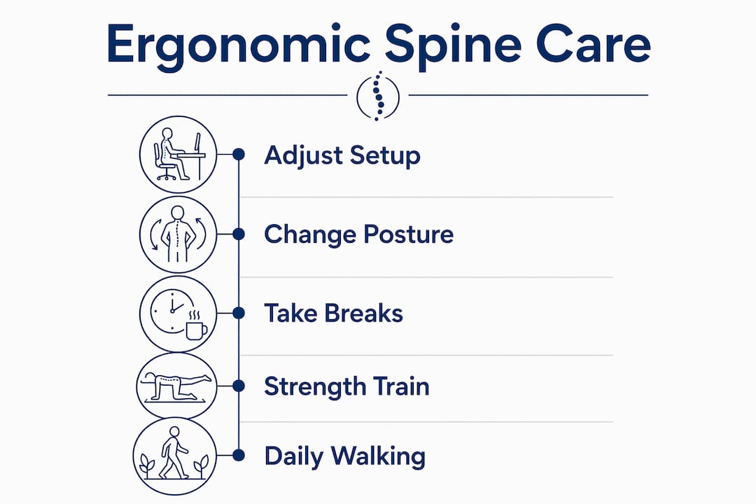 Infographic of ergonomic practices for spine health