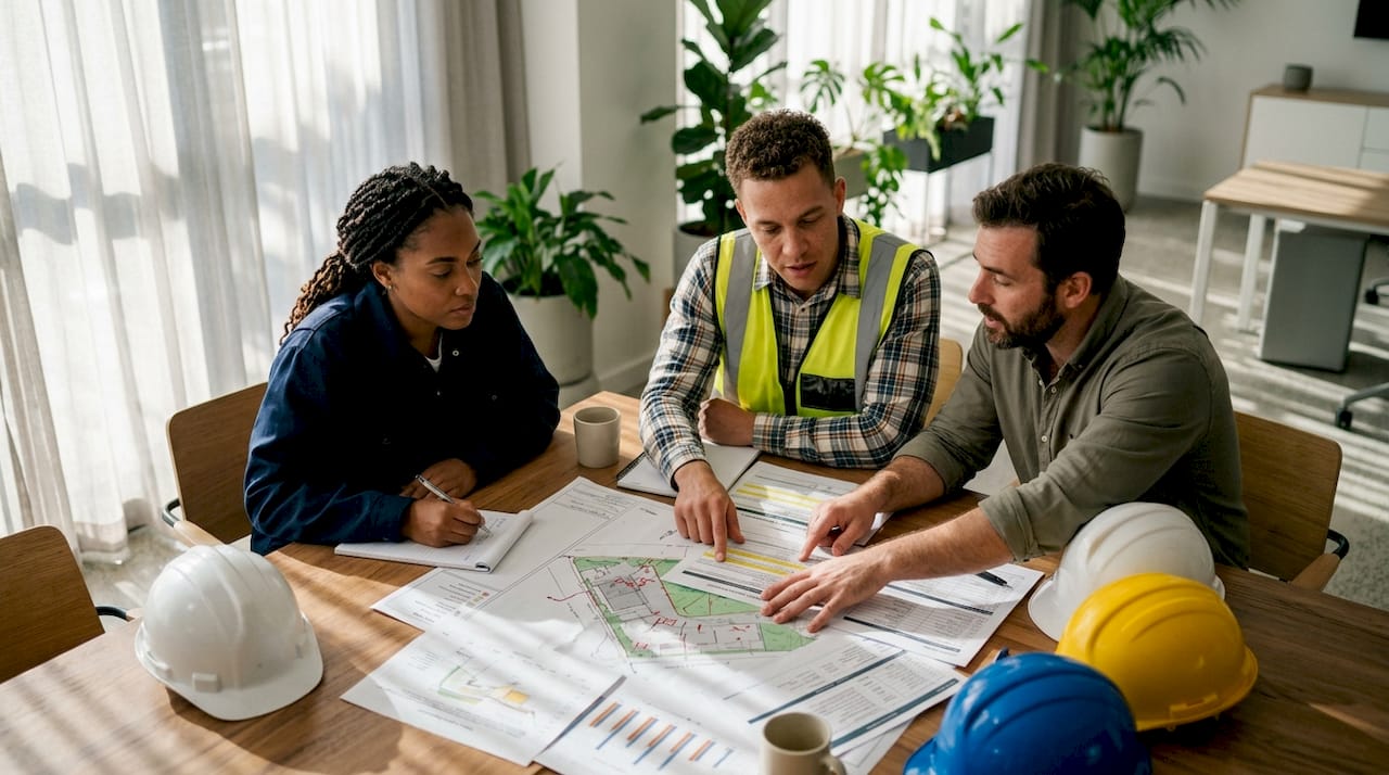 Team discussing workplace hazard assessments