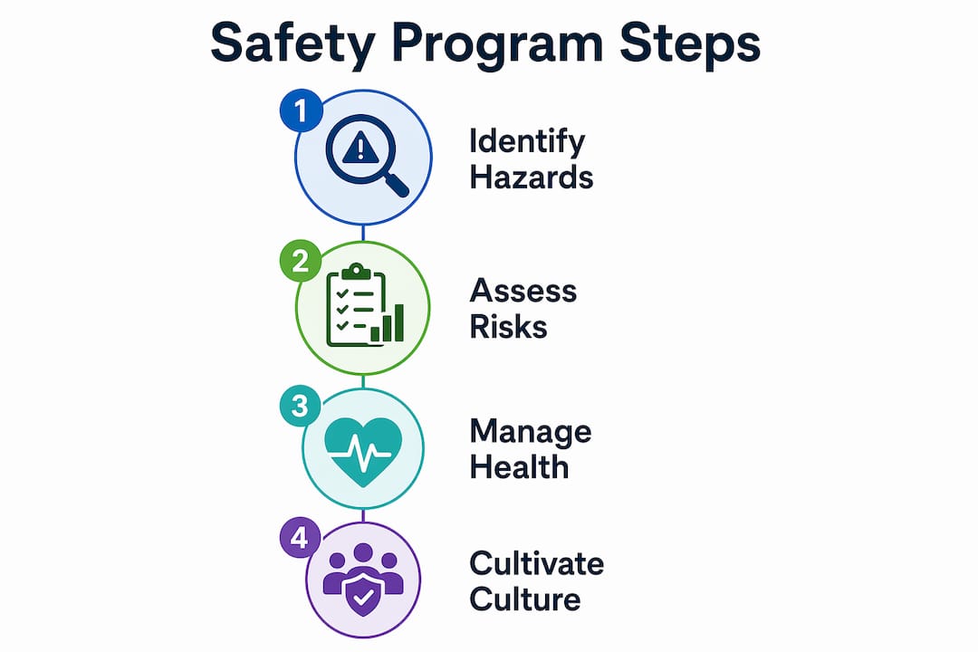 Infographic showing components of workplace safety program