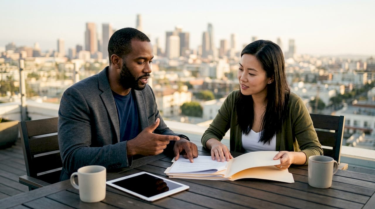 Investors discussing real estate risk assessment