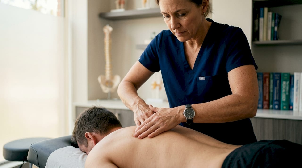 Chiropractor performing HVLA spinal adjustment