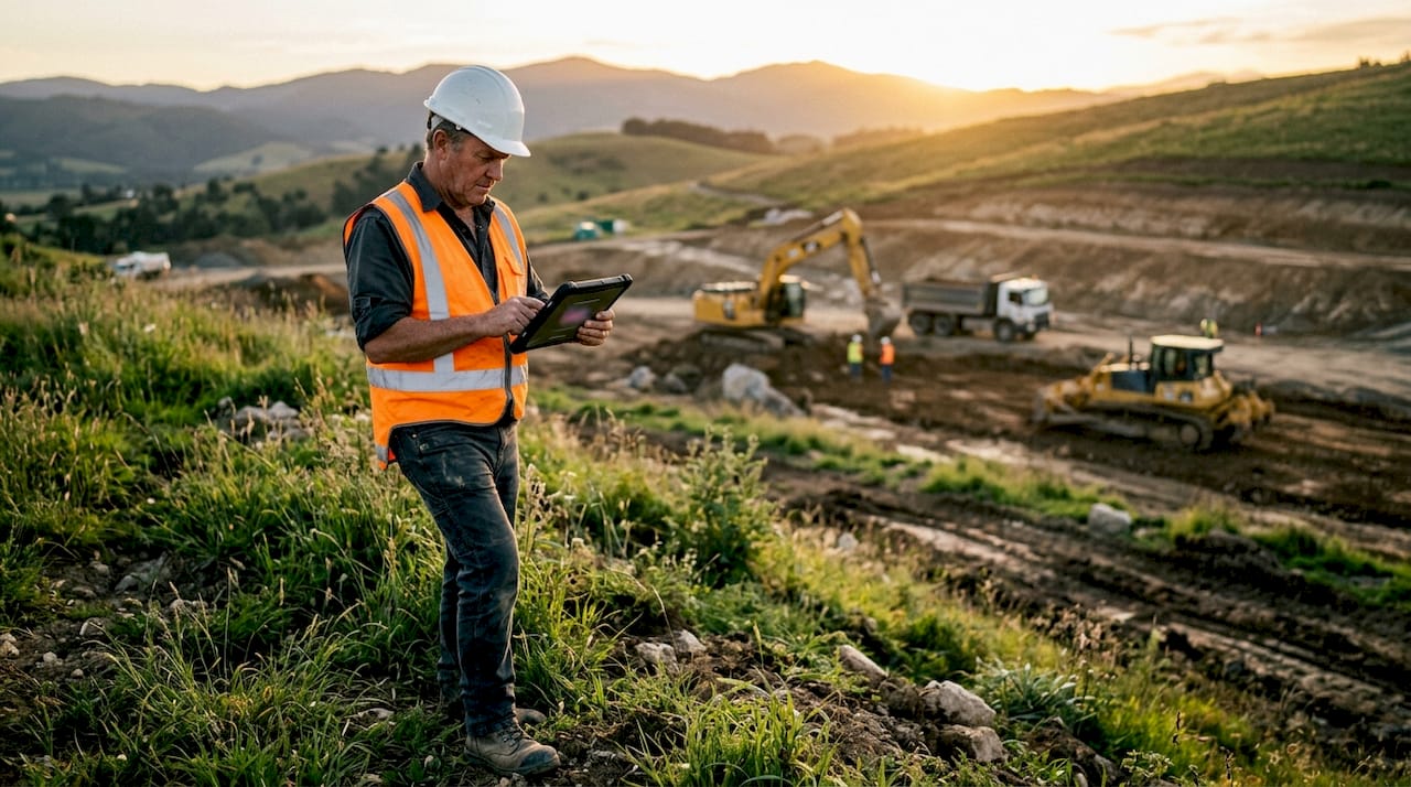 Hands using tablet for site inspection