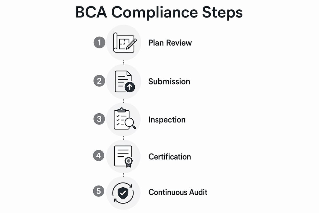Infographic showing BCA compliance process steps