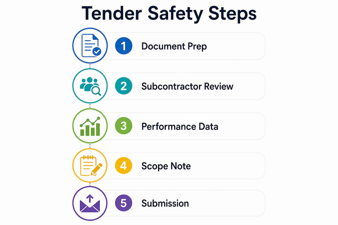 Infographic illustrating step-by-step safety tender preparation