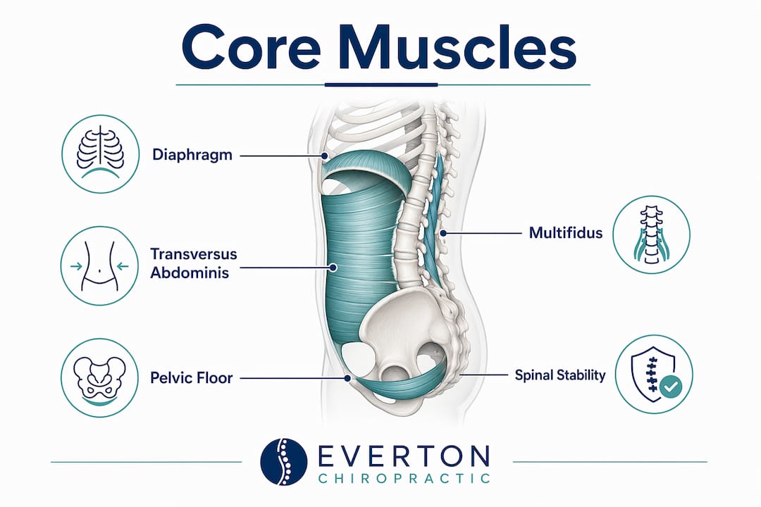 Infographic illustrating core muscles for spine health