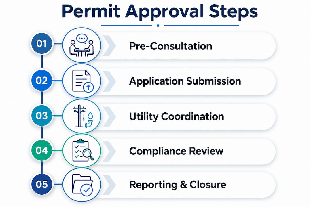 LTA Regulations for Singapore Construction: 2026 Guide Infographic illustrating permit approval steps