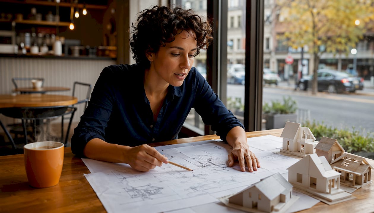 Architect explaining house extension blueprints