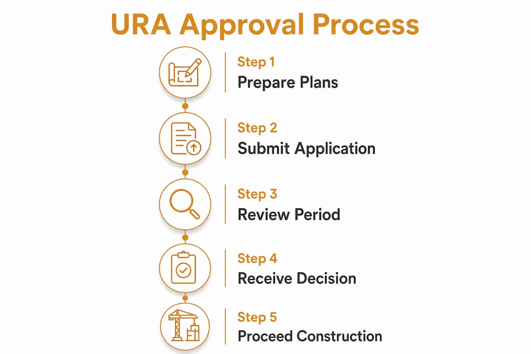 Infographic outlining URA approval steps for extensions