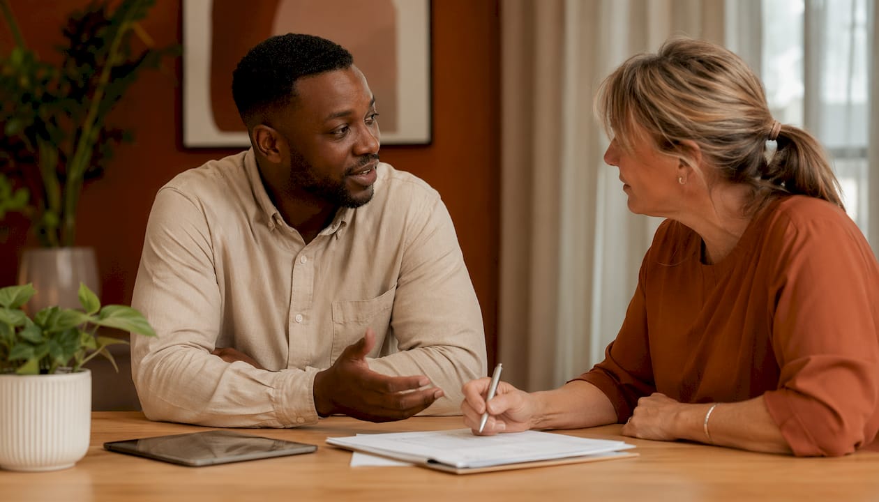 Mortgage broker explaining loan process