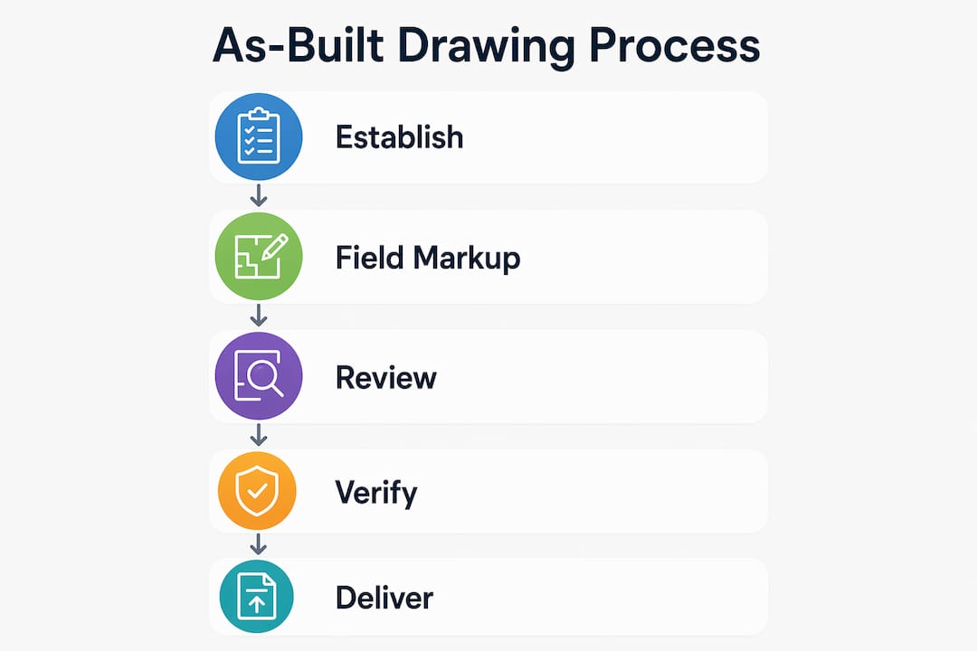 Infographic showing step-by-step as-built drawing process