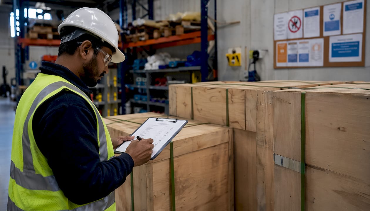 Quality officer inspecting construction supplier materials