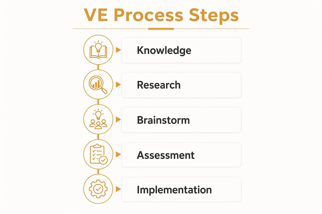 Infographic illustrating the five phases of value engineering