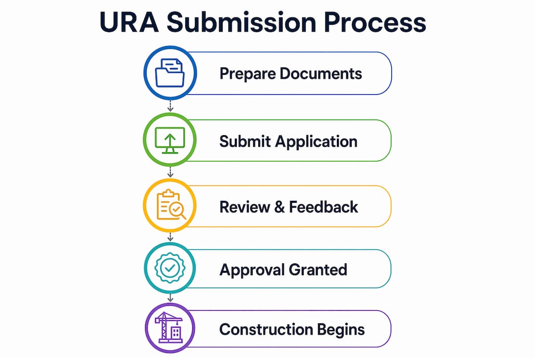 Infographic illustrating URA submission process steps