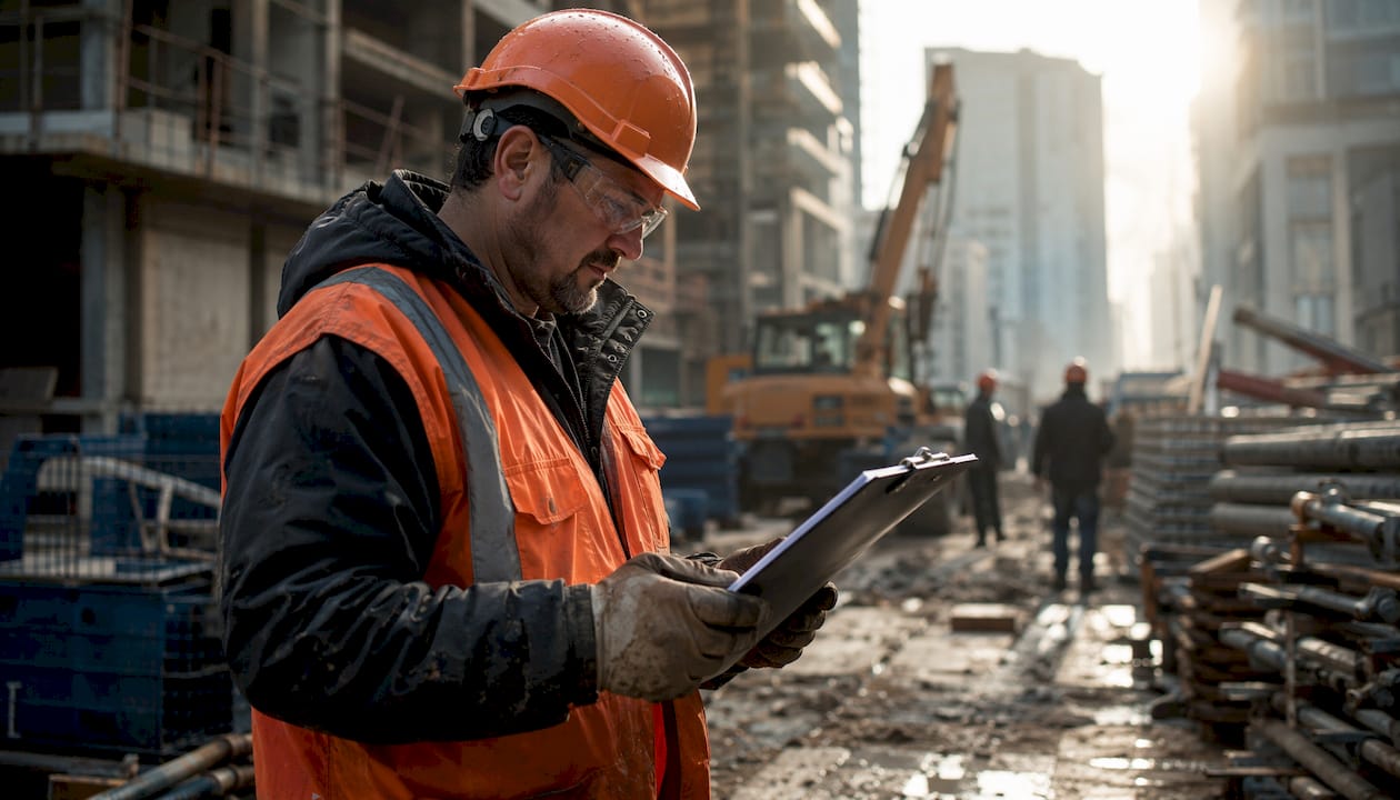 Why Building Code Compliance Matters for Developers Construction supervisor inspecting safety compliance paperwork