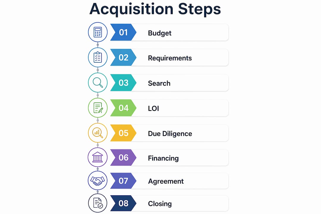 Infographic showing step-by-step industrial building acquisition process