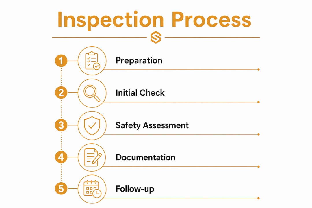 Vertical flow infographic of scaffolding inspection steps