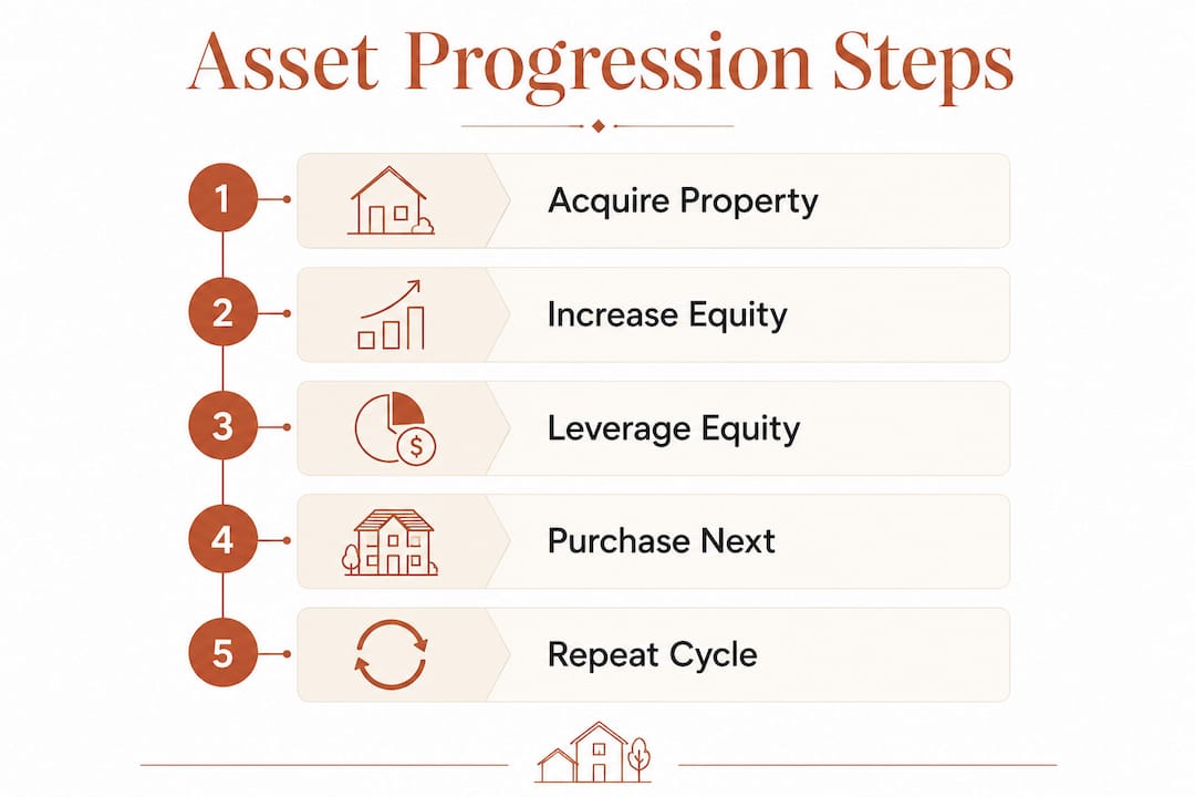 Infographic outlining property asset progression steps