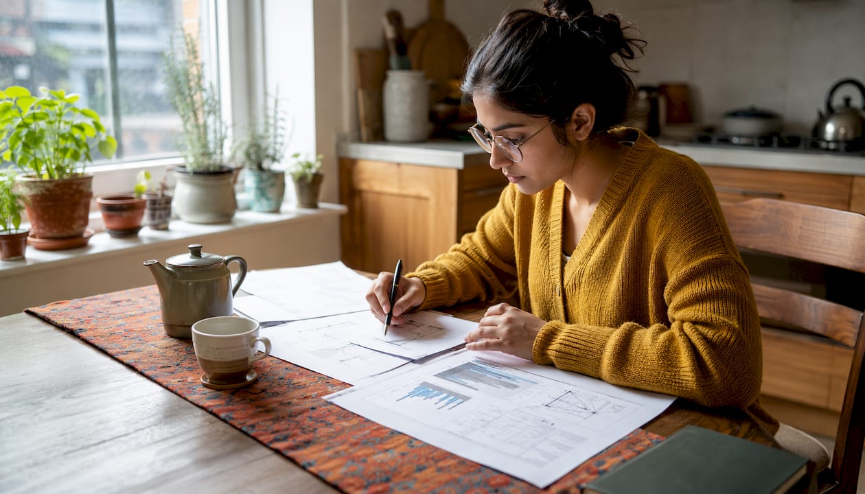 Young woman reviewing property valuation documents