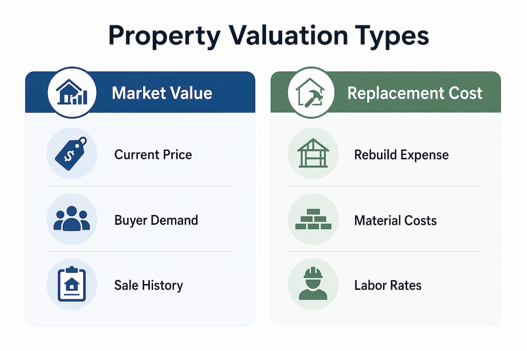 Infographic contrasting market value and replacement cost