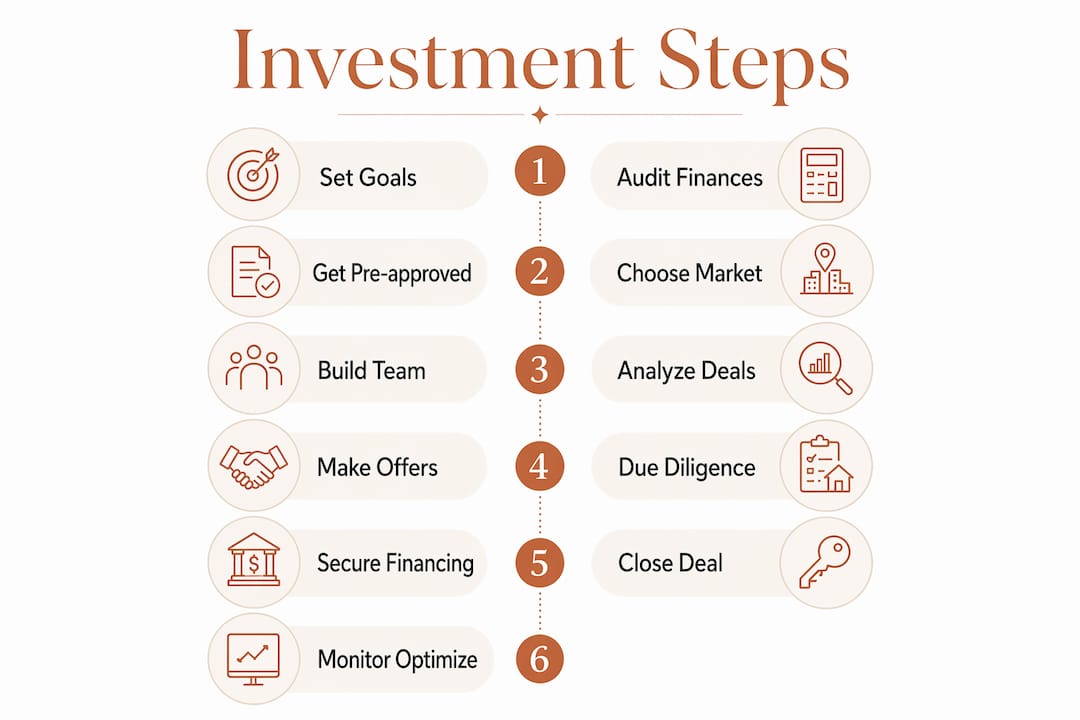 Infographic showing step-by-step real estate investment process