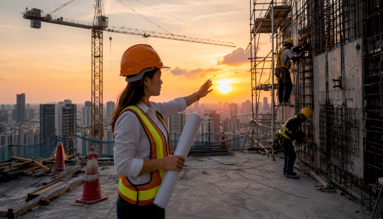 Engineer overseeing on-site construction adjustments