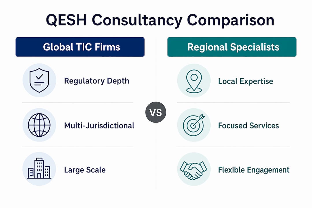 Infographic comparing global TIC firms and regional QESH specialists
