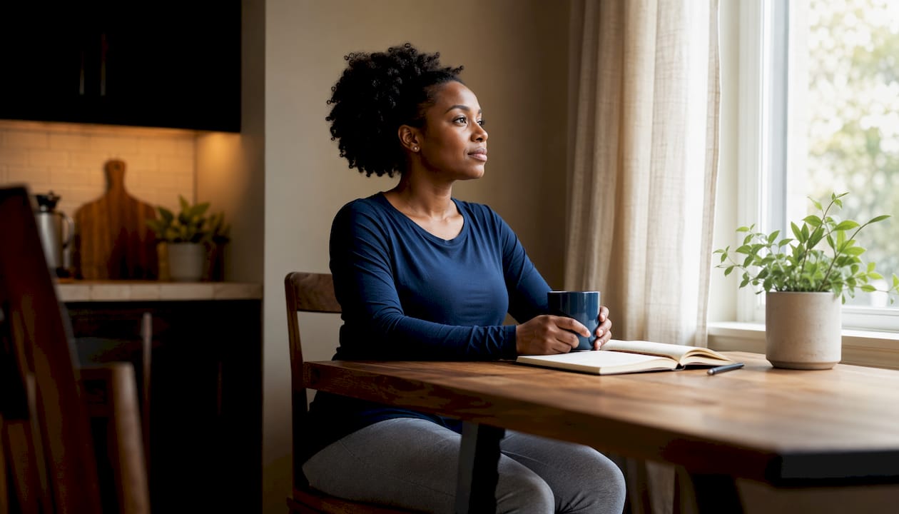 Woman practicing good posture at home office desk