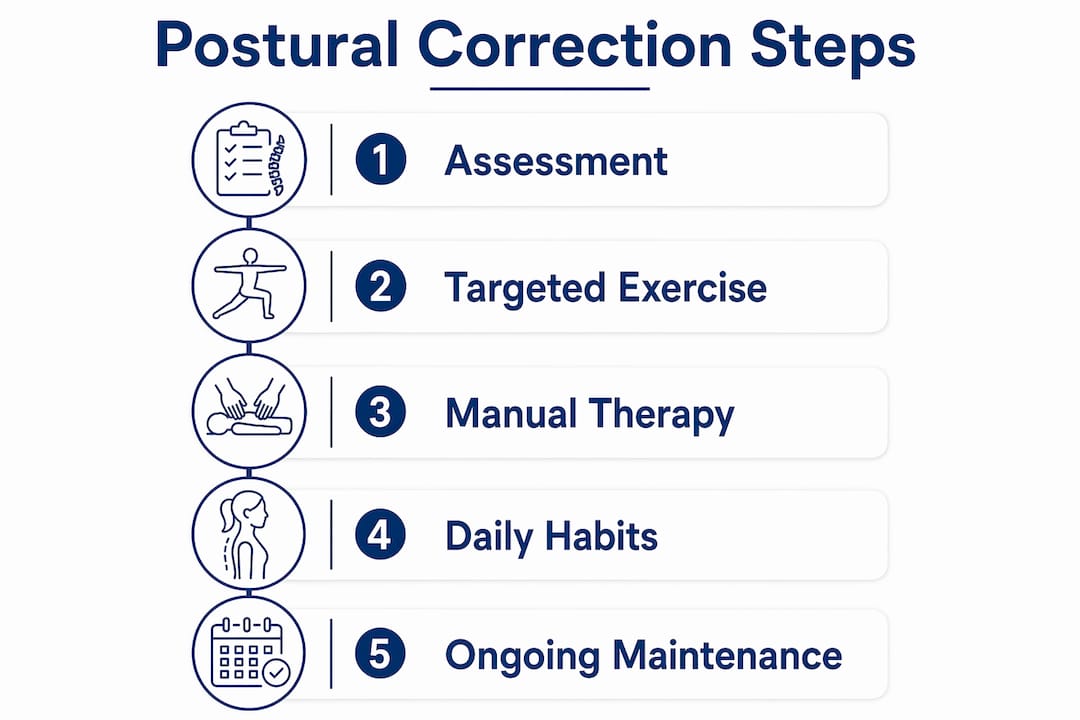 Infographic showing key steps in postural correction treatment