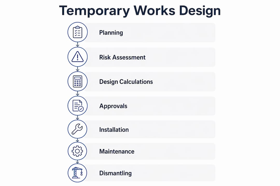 Infographic showing temporary works design steps