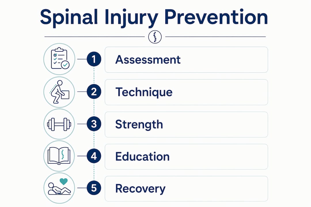 Infographic showing key steps to prevent spinal injuries in sport