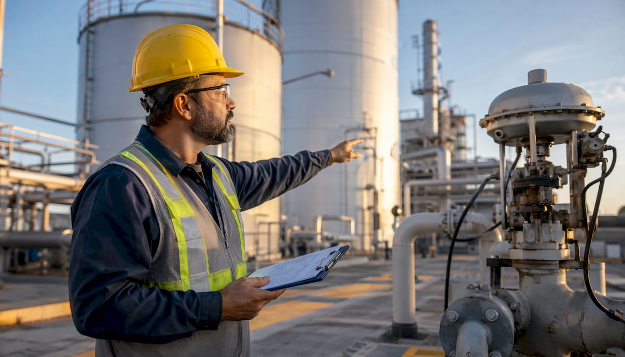 Safety engineer inspecting control measures at plant