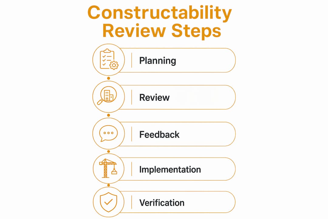 Infographic illustrating constructability review process steps