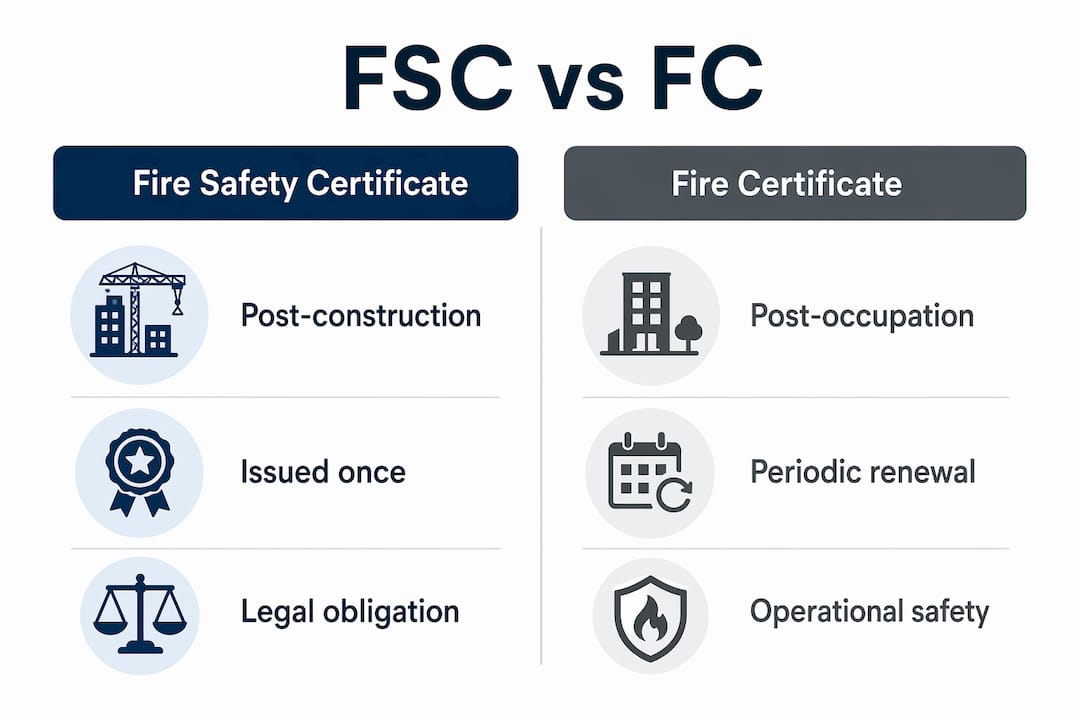 Infographic comparing Fire Safety Certificate and Fire Certificate