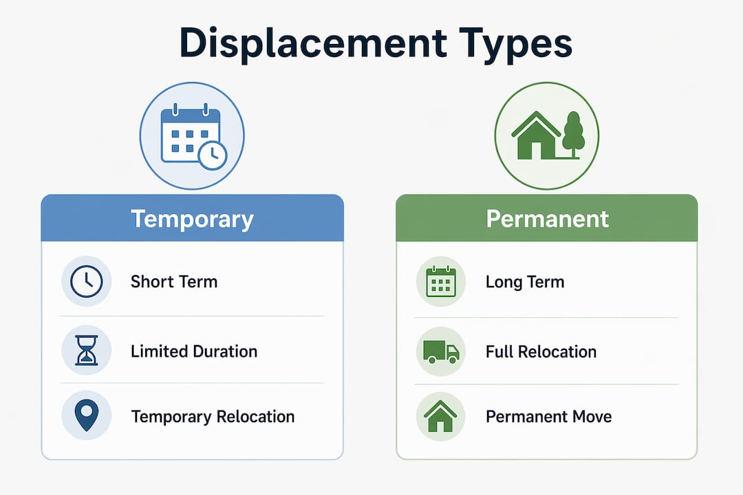 URA Planning Guidelines: A Compliance Guide for Developers Infographic comparing temporary and permanent displacement under URA