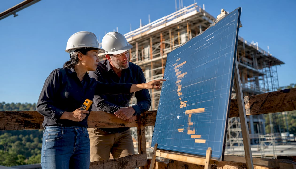 Engineers discussing schedule and constructability on site