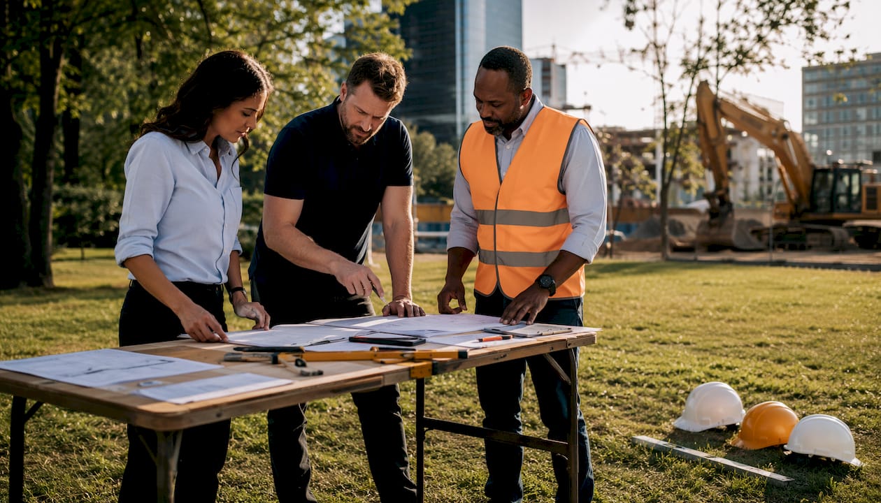 Team conducting risk assessment on construction site