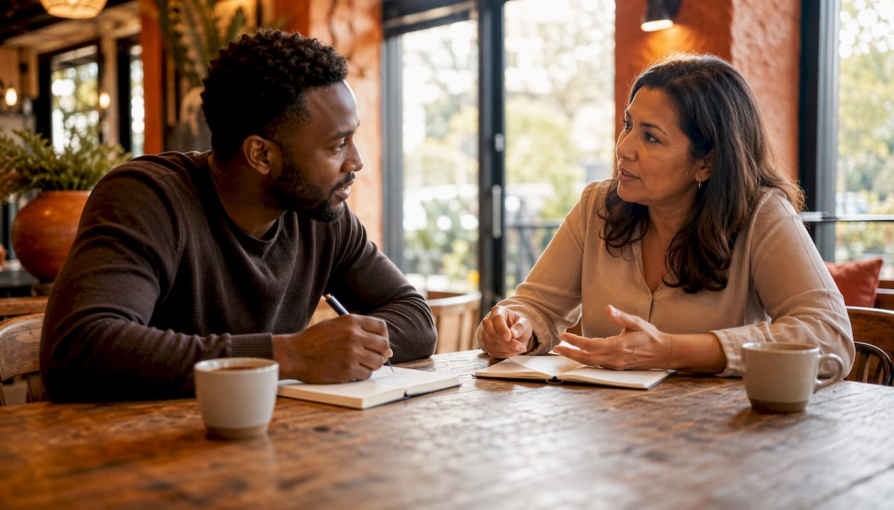 Two investors discussing property portfolio