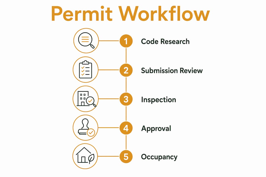 Infographic showing U.S. building permitting workflow stages