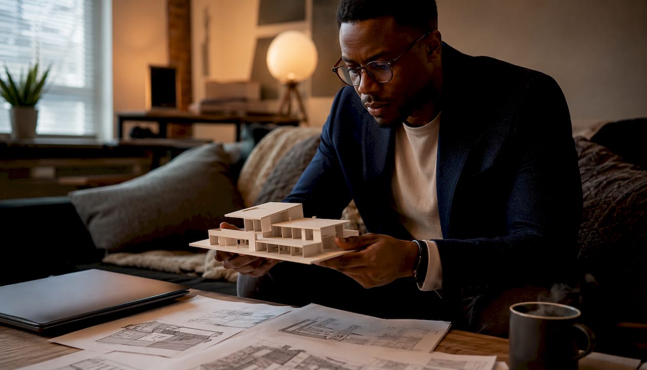 Consultant explaining engineering design model