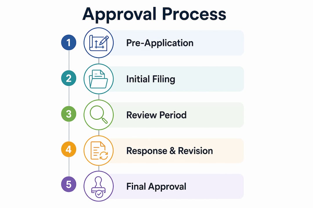 Infographic showing construction approval process stages