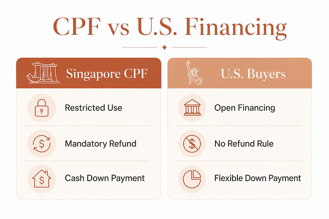 Infographic comparing CPF and U.S. property financing rules