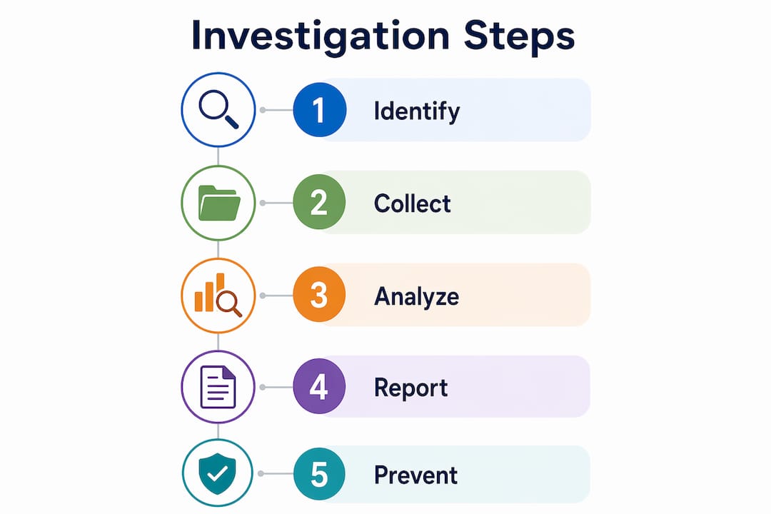 Infographic showing steps in construction incident investigation