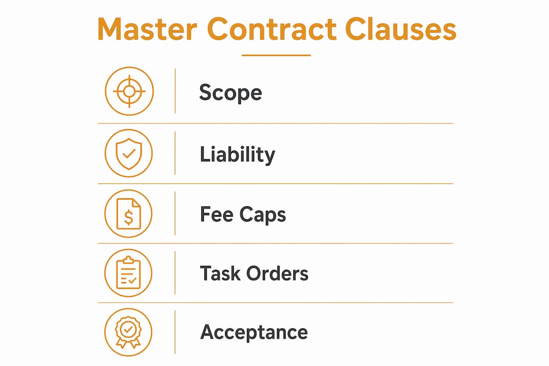 Infographic showing key master contract clauses