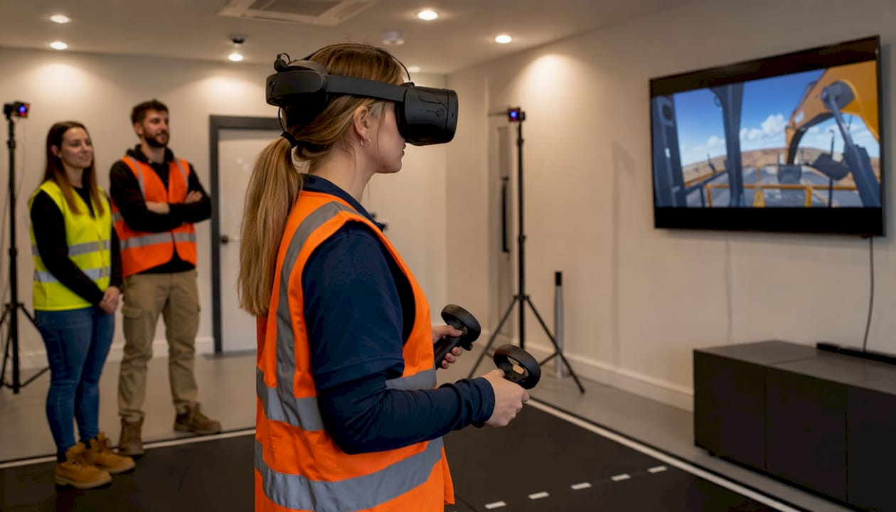 Worker using VR headset for safety training